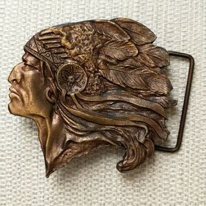 Indian Chief Brass Belt Buckle Western Style